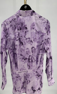Off-White Chine Satin Twist Shirt Dress Violet SZ 40 (MSRP: $850.00)