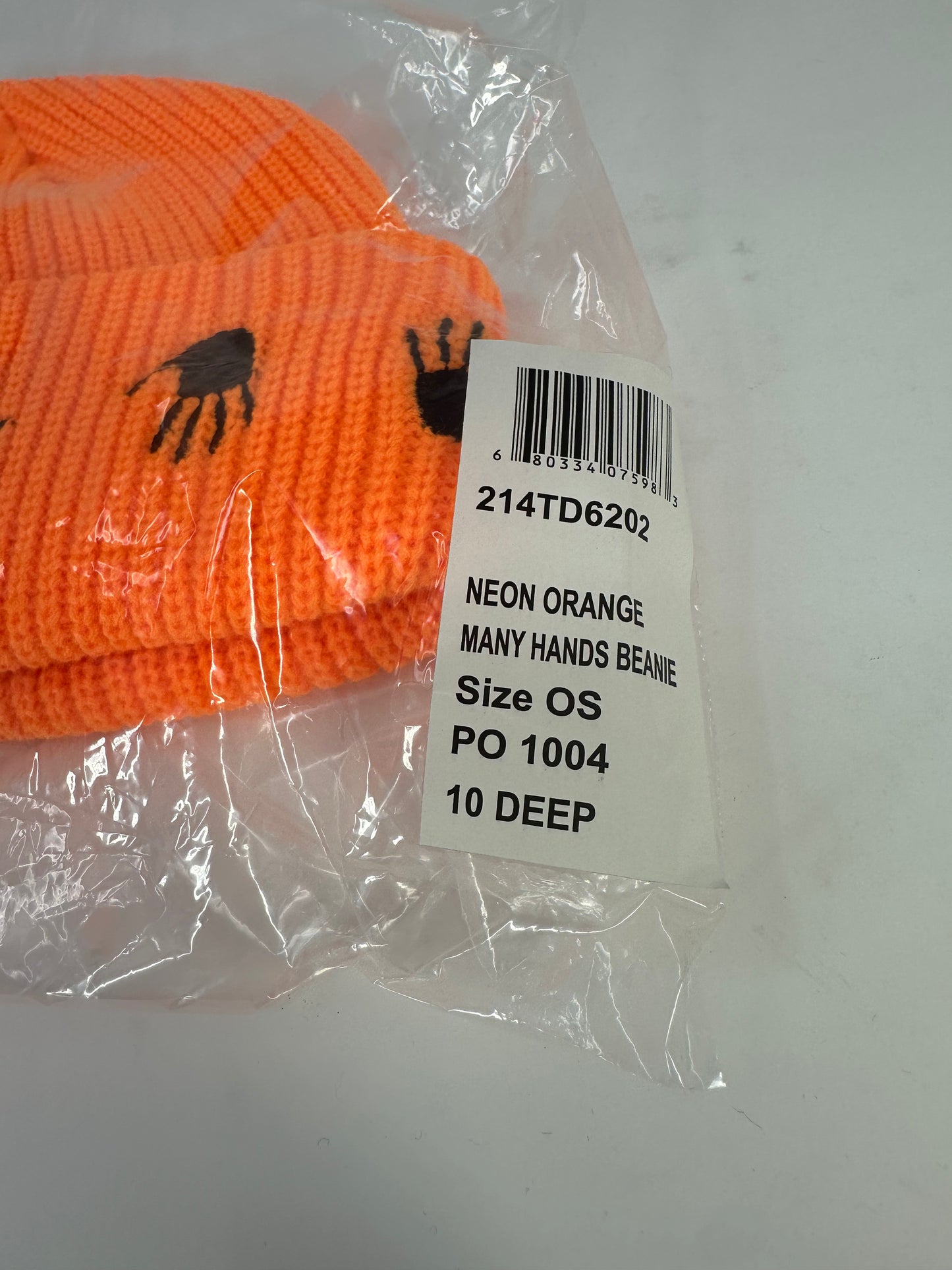 10 Deep 'Many Hands' Orange Beanie Brand New - One Size