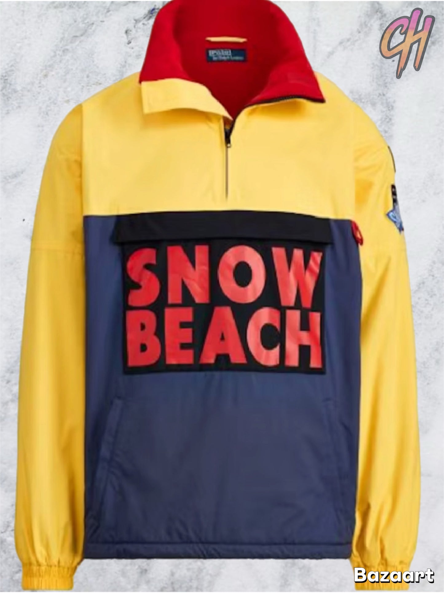 Polo Ralph Lauren Snow Beach Pullover Deep Water/Chrome Yellow Size Large