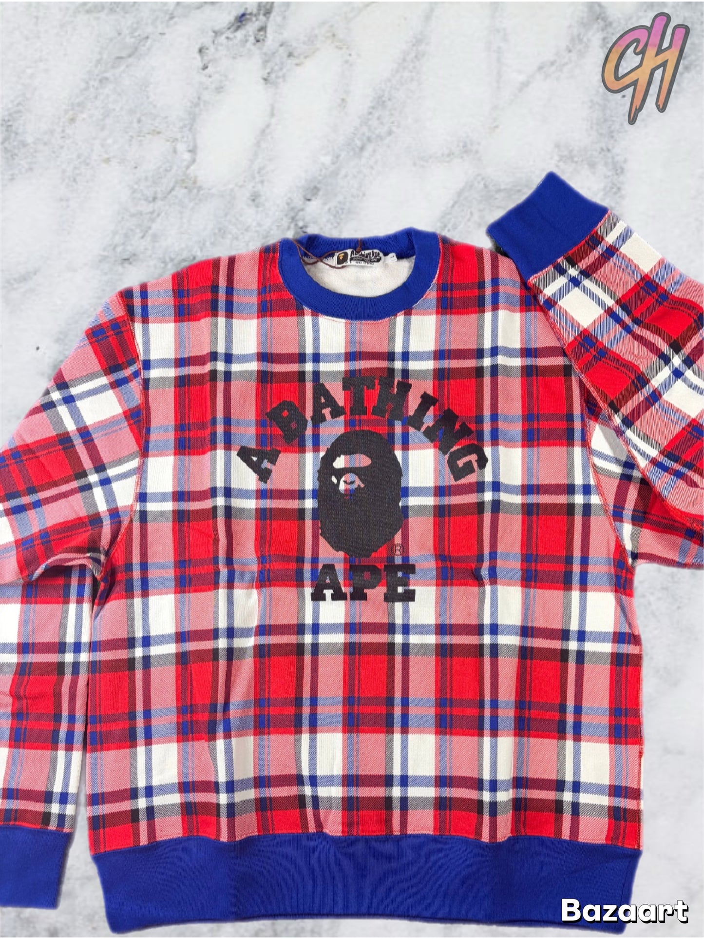 Bape London Plaid Check RLX Crewneck Sweater Size XXL