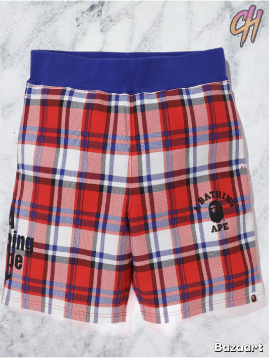 Bape London 0ZX Red Check Sweat Shorts Size Small