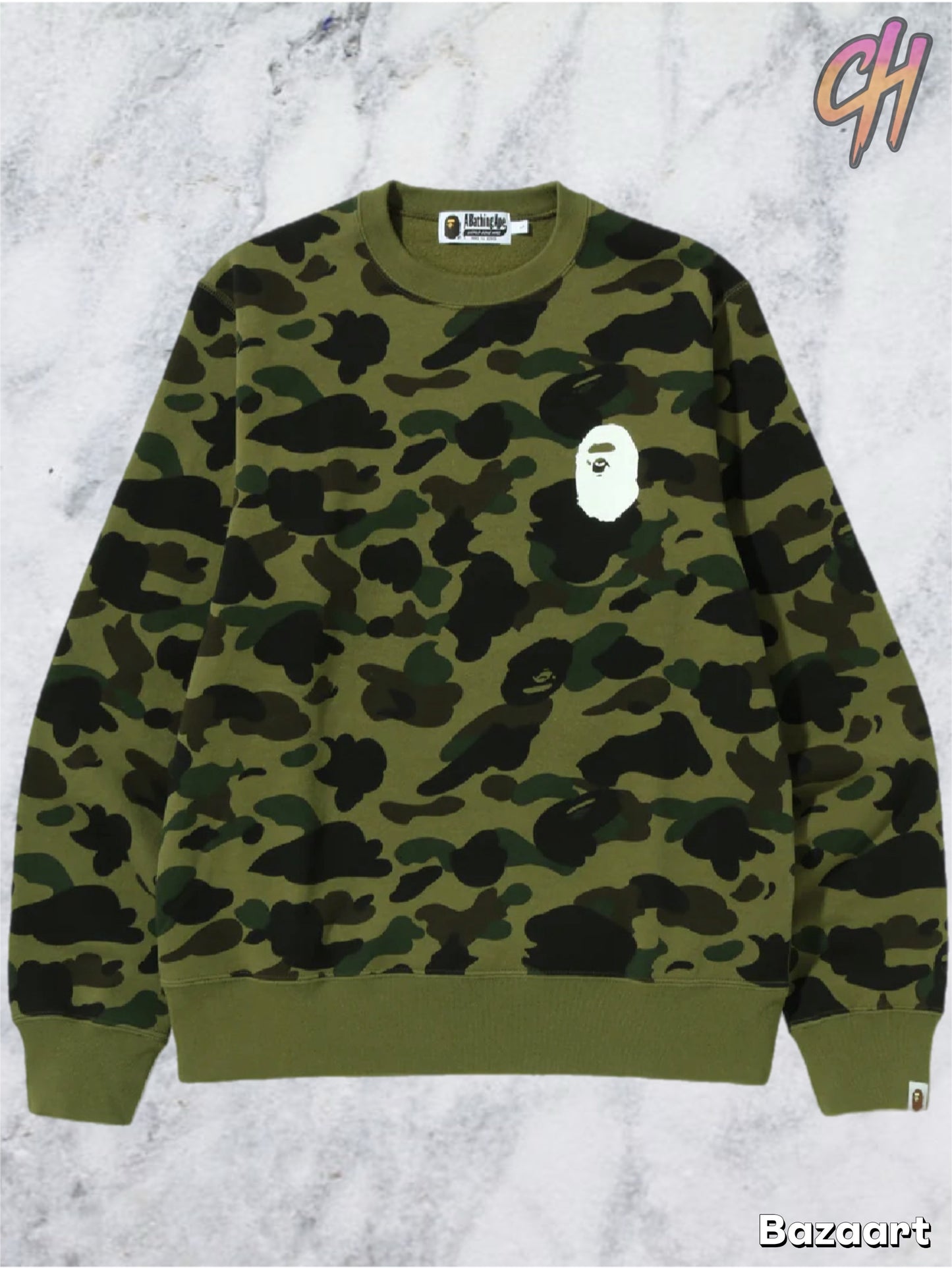 Bape 1st Camo Ape Head Green Crewneck Sweater Size Medium
