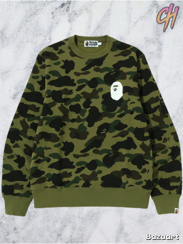 Bape 1st Camo Ape Head Green Crewneck Sweater Size Medium