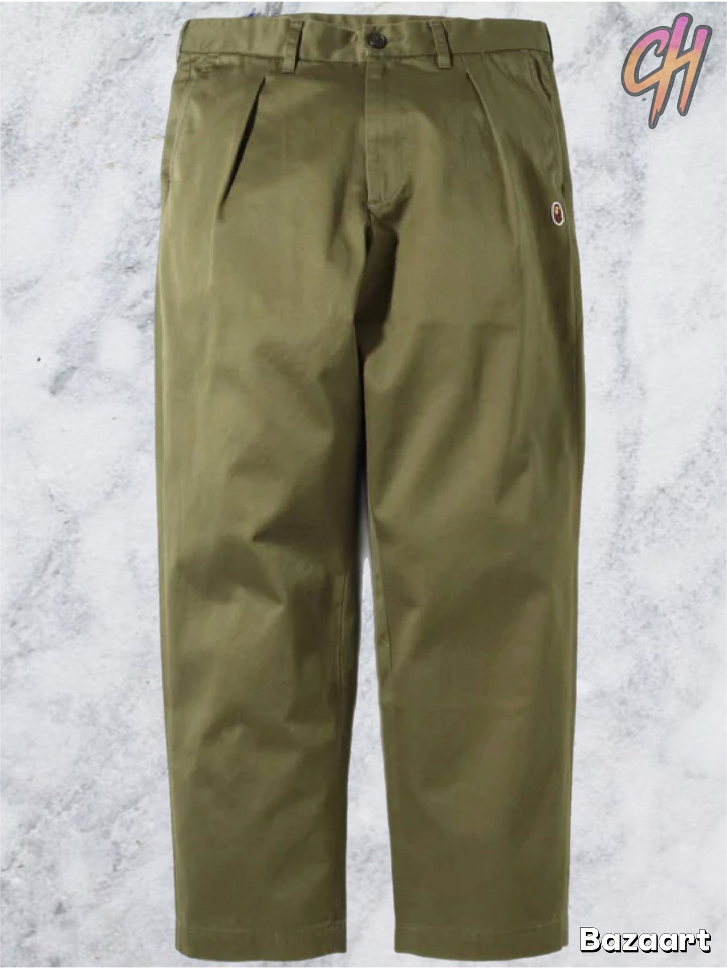 Bape One Pont Loose Fit Dark Olive Chino Pants Size Large