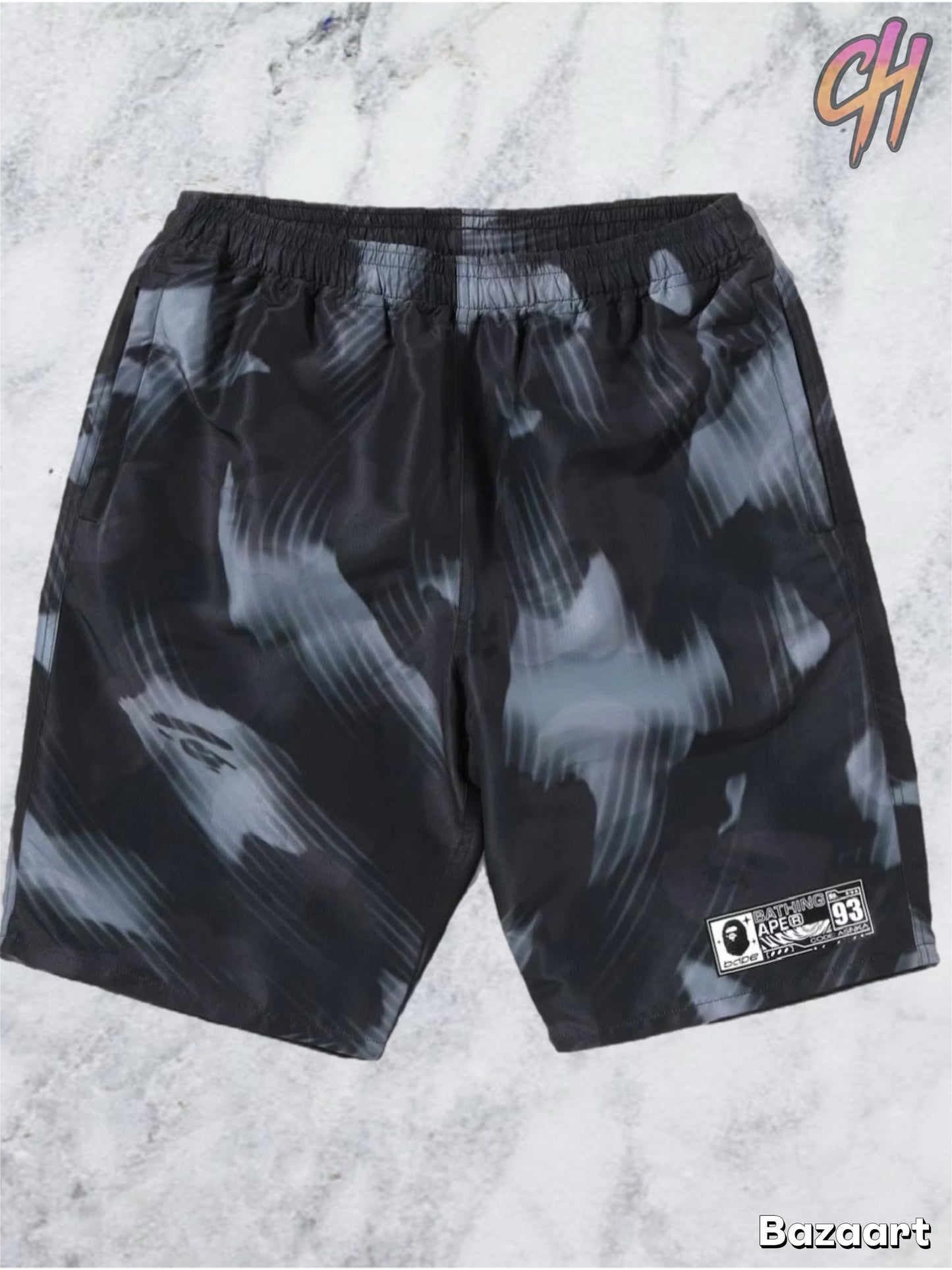Bape Stroke Camo Black Beach Shorts Size XL