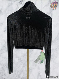 Off White Black Bling Sec Skin L/S Crop Top Size 40 (MSRP:$1265.00)