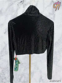 Off White Black Bling Sec Skin L/S Crop Top Size 40 (MSRP:$1265.00)