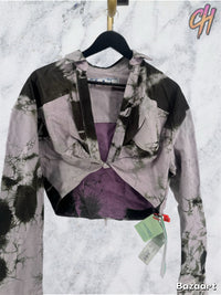 OFF-WHITE Tie-dye Twist-front Leather Shirt Military Lilac SZ 40 (MSRP: $1945)