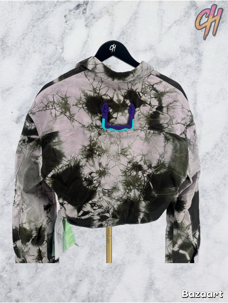 OFF-WHITE Tie-dye Twist-front Leather Shirt Military Lilac SZ 40 (MSRP: $1945)