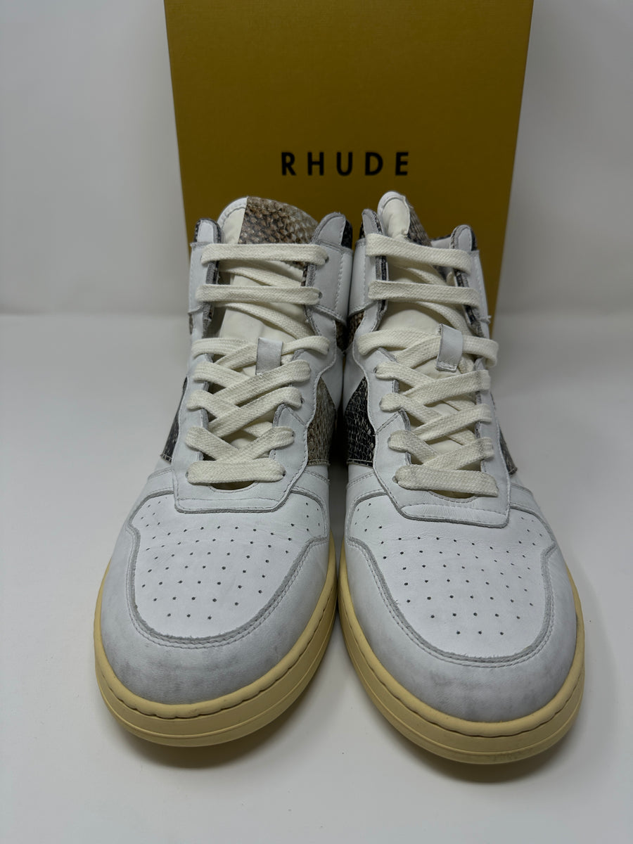 RHUDE Authentic Rhecess High White Snakeskin Sneaker MSRP:$695.00 Size 10 Mens Shoe
