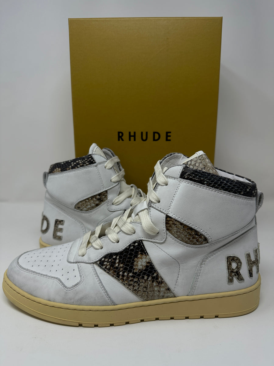 RHUDE Authentic Rhecess High White Snakeskin Sneaker MSRP:$695.00 Size 10 Mens Shoe