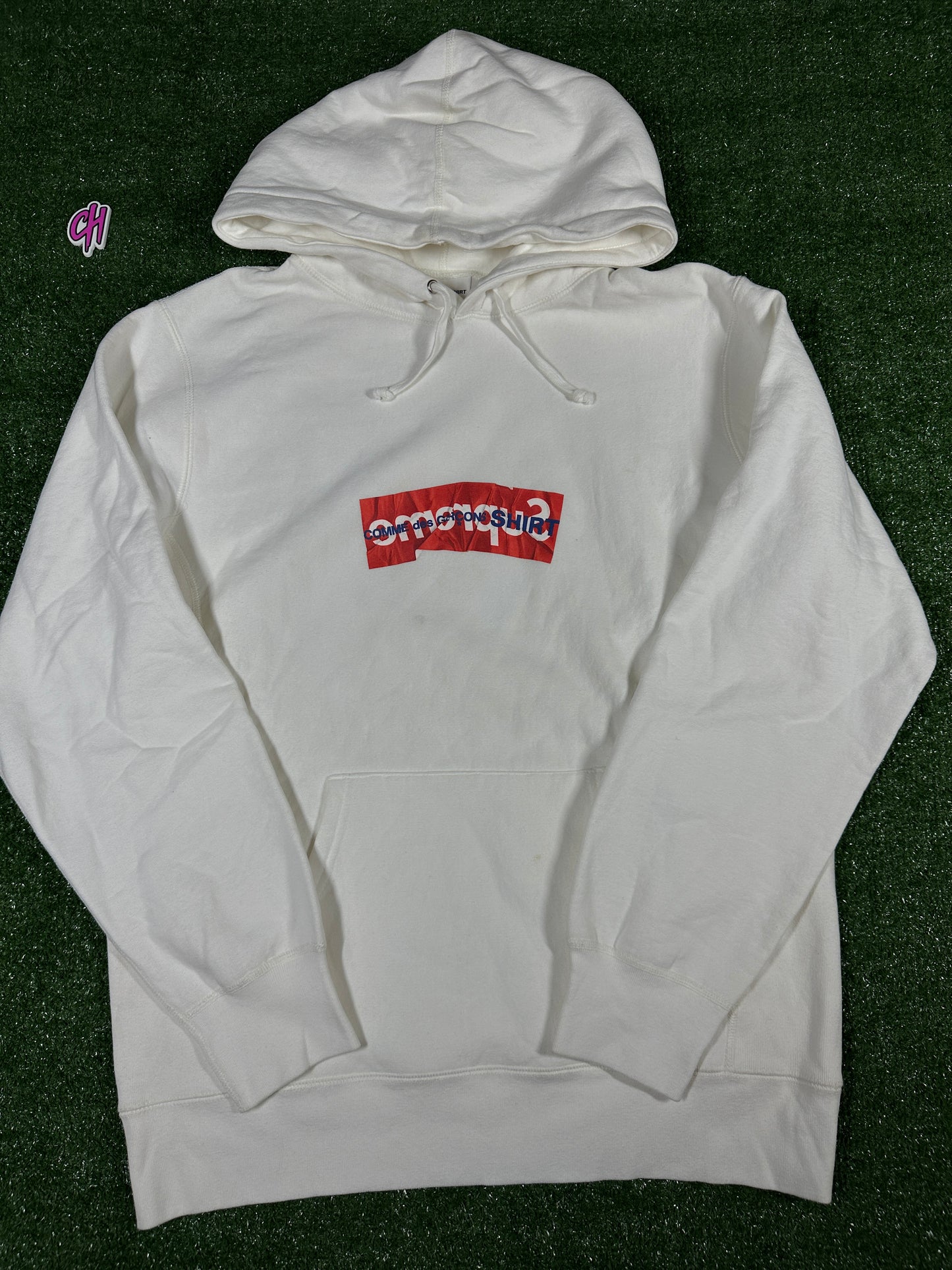 Supreme X CDG Box Logo White Hoodie (DAMAGED) SS17 - Size XL
