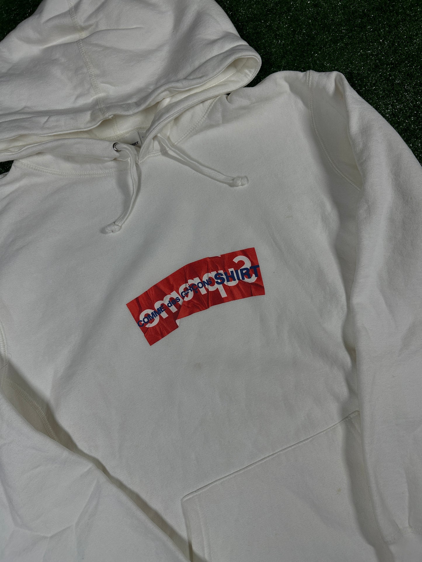 Supreme X CDG Box Logo White Hoodie (DAMAGED) SS17 - Size XL