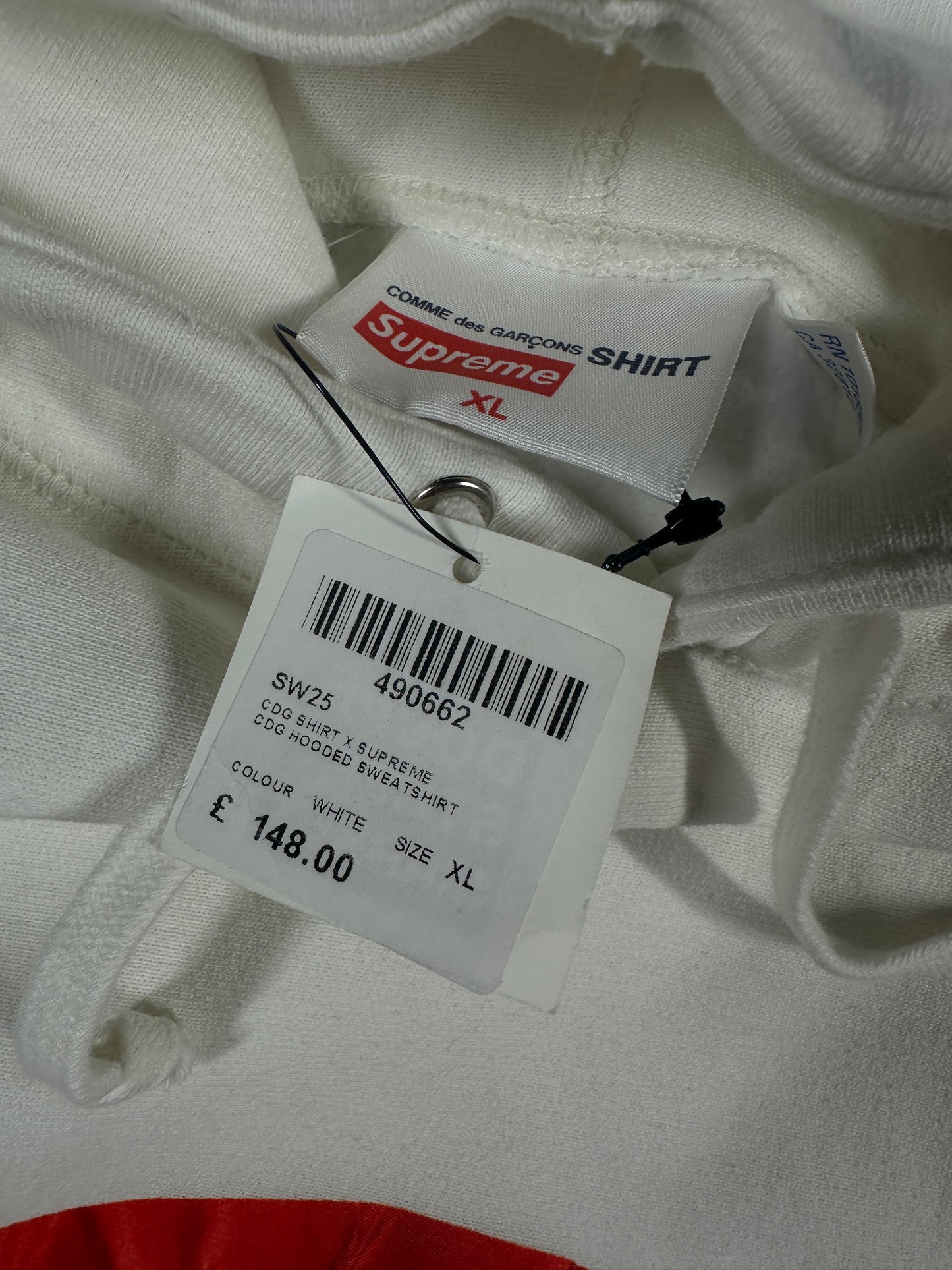 Supreme X CDG Box Logo White Hoodie (DAMAGED) SS17 - Size XL