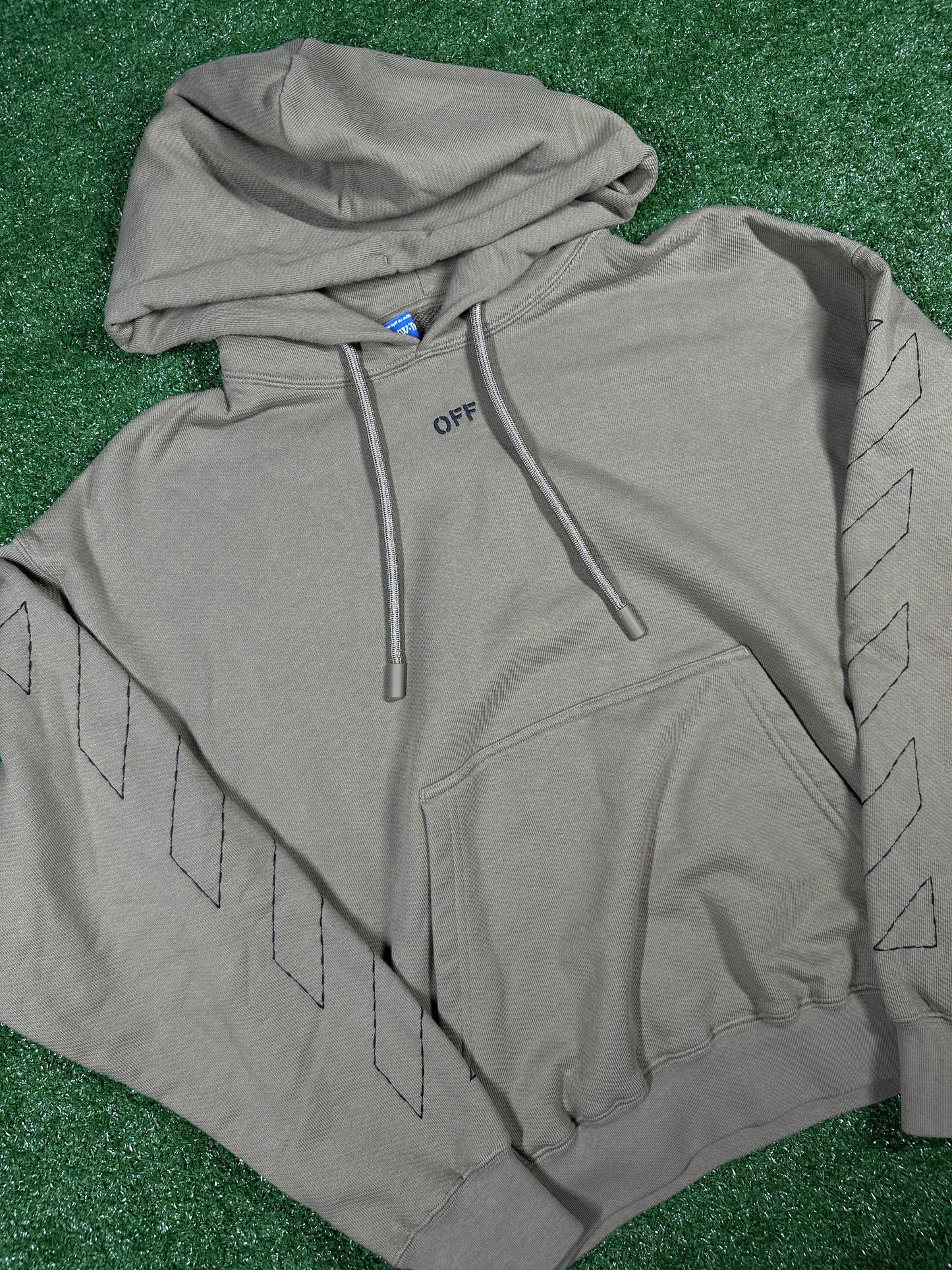 Off-White Brown 'Embroidered Arrows' Cotton Pullover Hoodie - Size Small