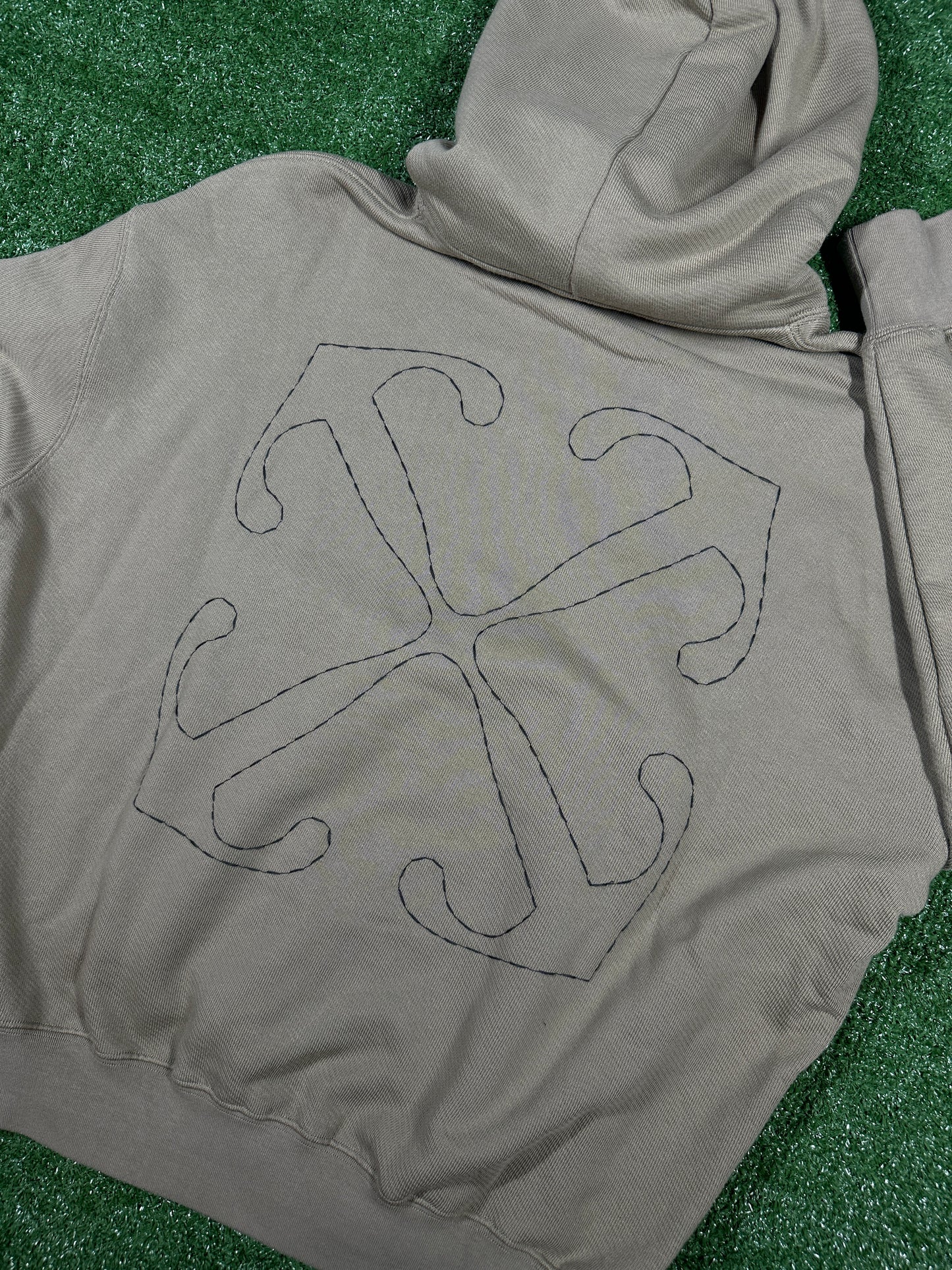 Off-White Brown 'Embroidered Arrows' Cotton Pullover Hoodie - Size Small