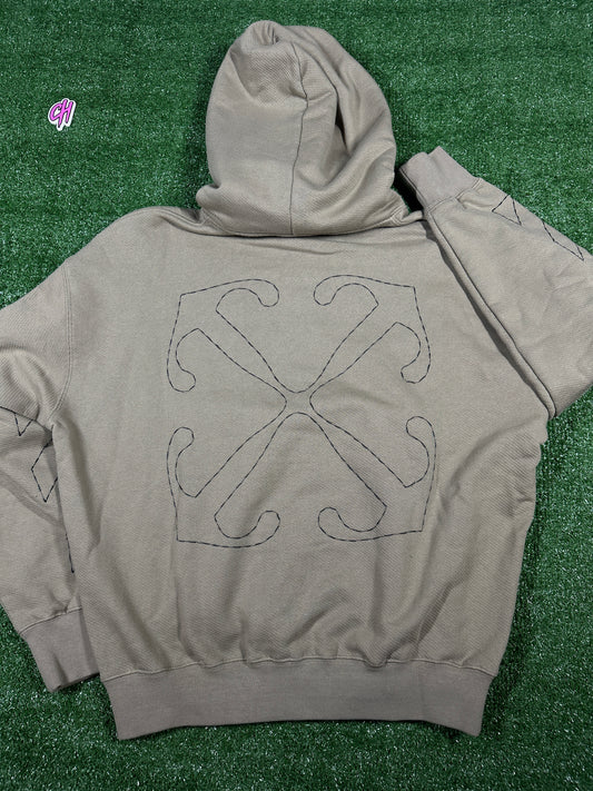 Off-White Brown 'Embroidered Arrows' Cotton Pullover Hoodie - Size Small