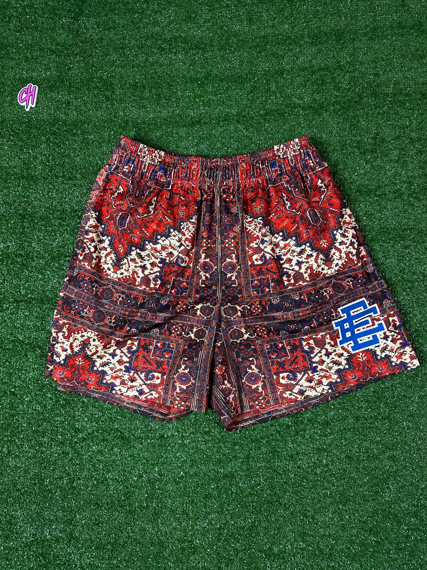 Eric Emanuel Basic EE Red Tapestry Shorts (USED) - Size XL