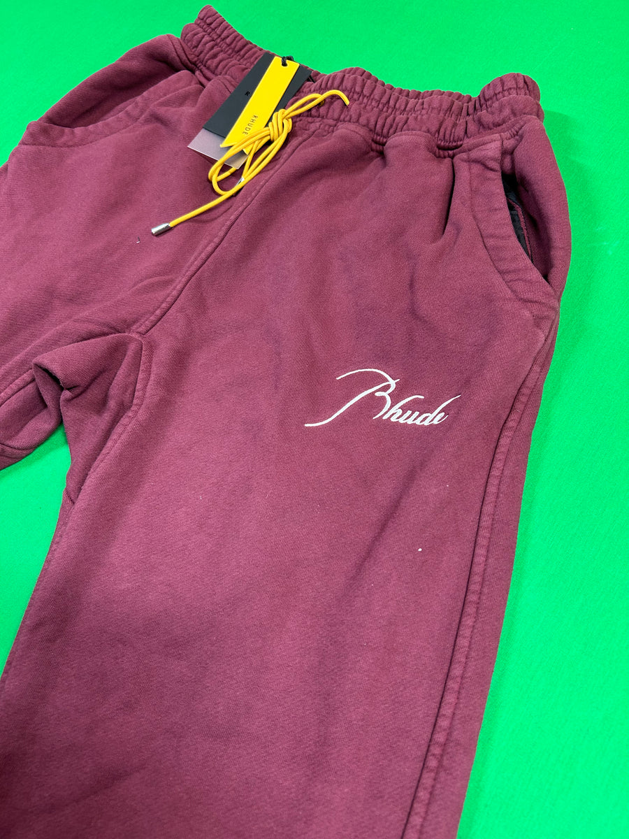Rhude Men's Heavyweight Embroidered Logo Sweatpants Burgundy XL MSRP: $765.00