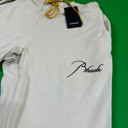 RHUDE Authentic Men's Heavyweight Embroidered Logo Sweatpants in Bone MD MSRP: $765