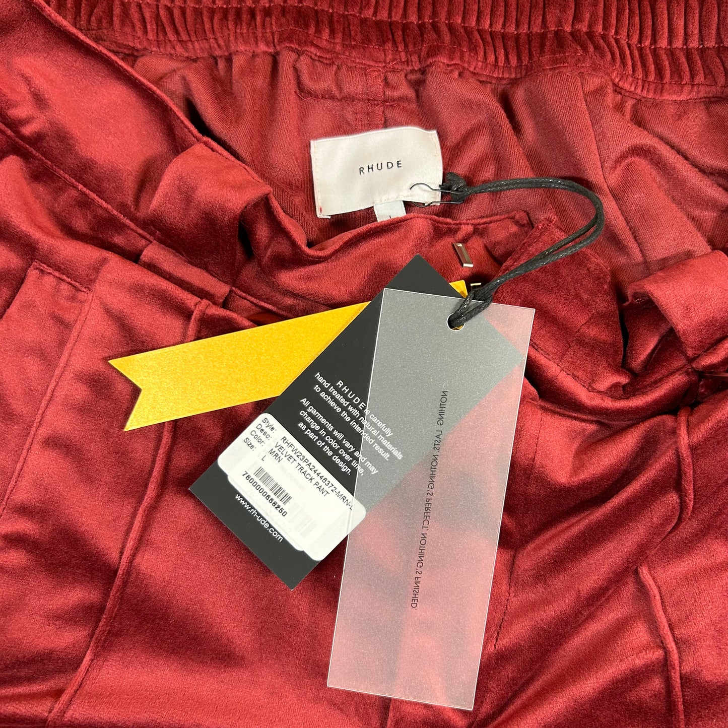 Rhude Velvet Track Pant - Maroon MSRP $1,200
