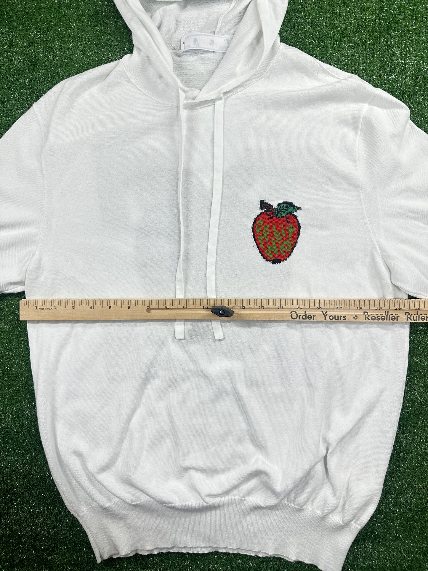 OFF-WHITE 'Apple Logo' White Knite Hoodie - Size Medium