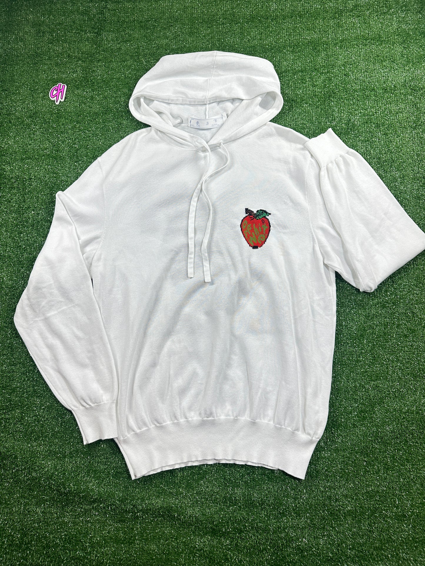 OFF-WHITE 'Apple Logo' White Knite Hoodie - Size Medium