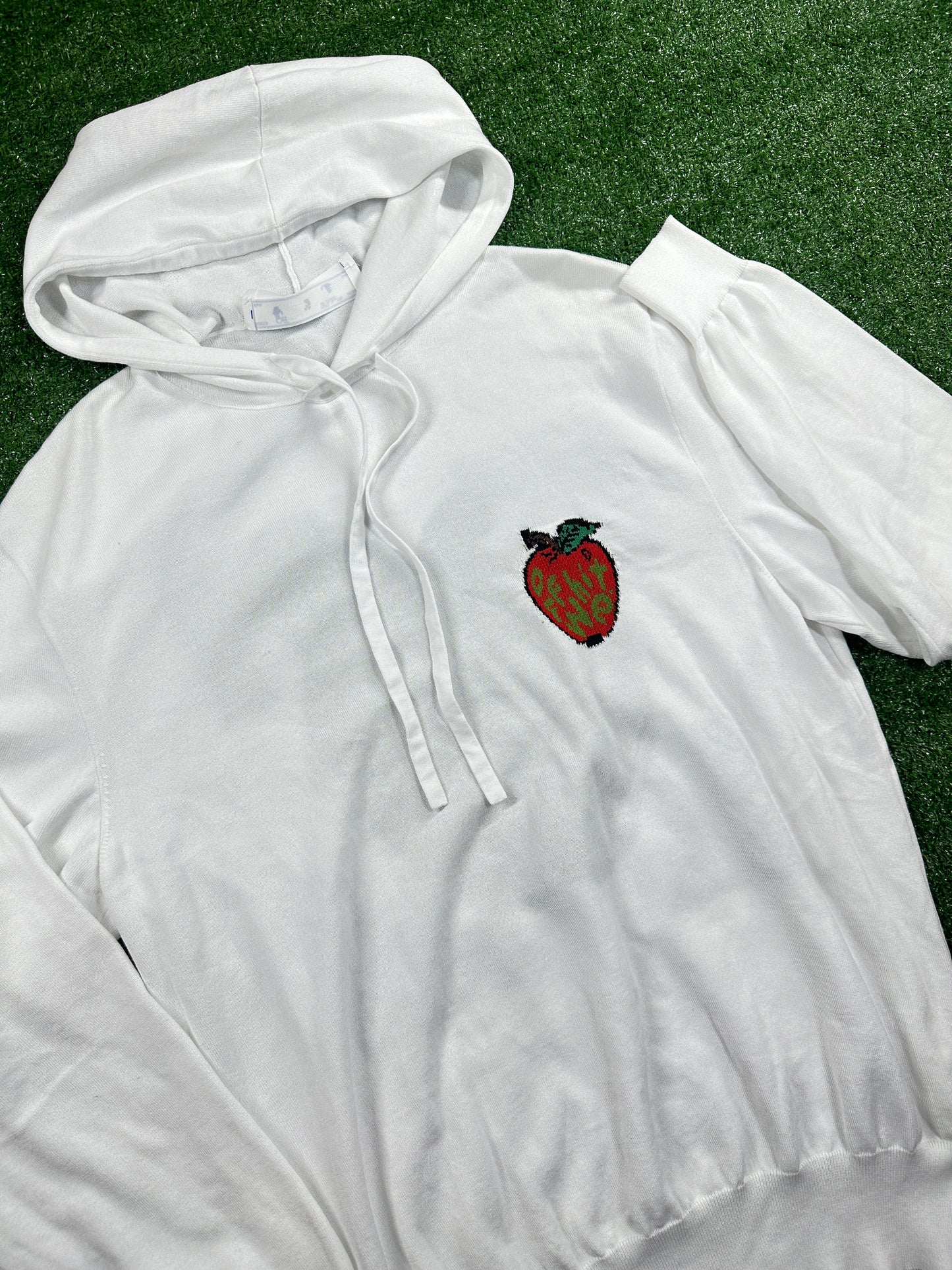 OFF-WHITE 'Apple Logo' White Knite Hoodie - Size Medium