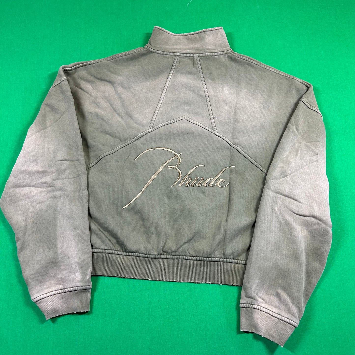 RHUDE Authentic Men's Sundry Olive Heavyweight Embroidered Quarter Zip Sweatshirt MD - MSRP: $750