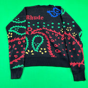 Rhude Bandana Knit Crewneck - Black/Red/Green MSRP $1,325
