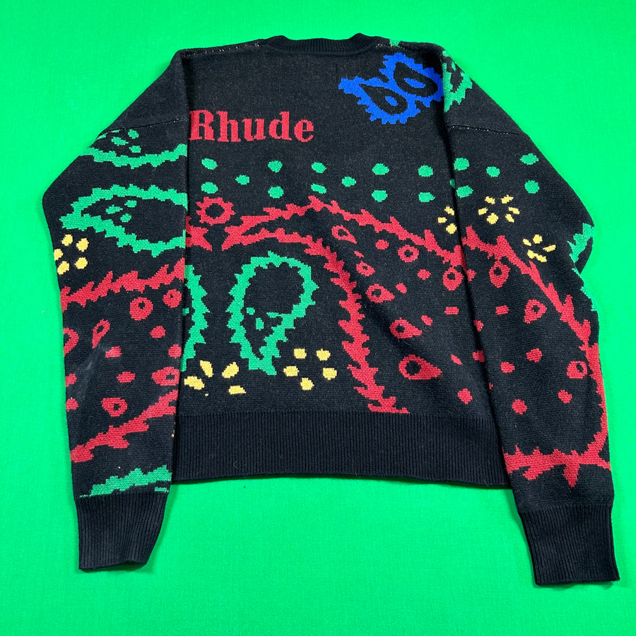 Rhude Bandana Knit Crewneck - Black/Red/Green MSRP $1,325