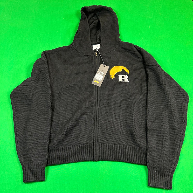 Rhude Moonlight Knit Zip Up Hoodie 'Black/Cream/Yellow' MSRP $2,233