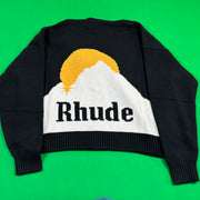Rhude Moonlight Knit Zip Up Hoodie 'Black/Cream/Yellow' MSRP $2,233