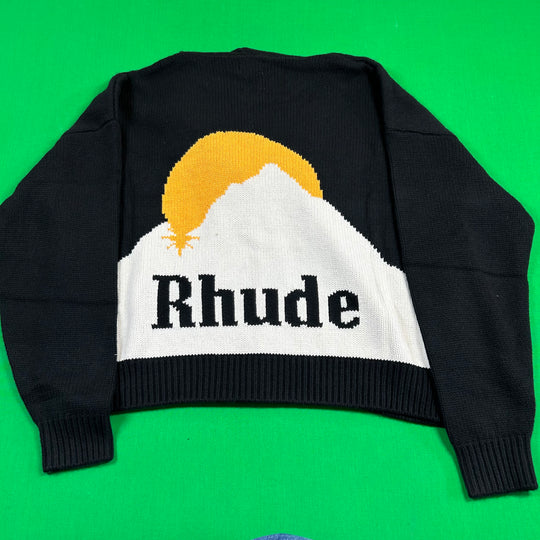 Rhude Moonlight Knit Zip Up Hoodie 'Black/Cream/Yellow' MSRP $2,233