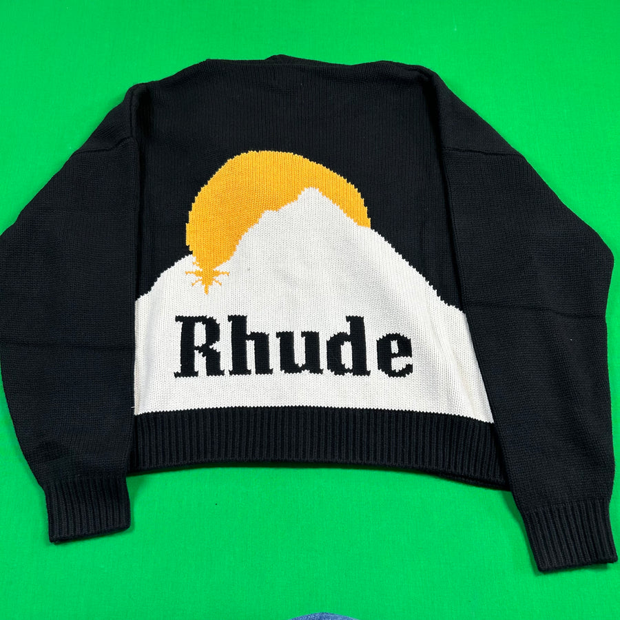 Rhude Moonlight Knit Zip Up Hoodie 'Black/Cream/Yellow' MSRP $2,233