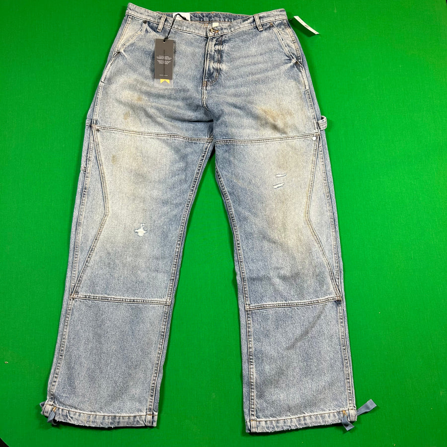 Rhude Reza Denim Double Knee Indigo Pants Mens Size XL MSRP:$975.00