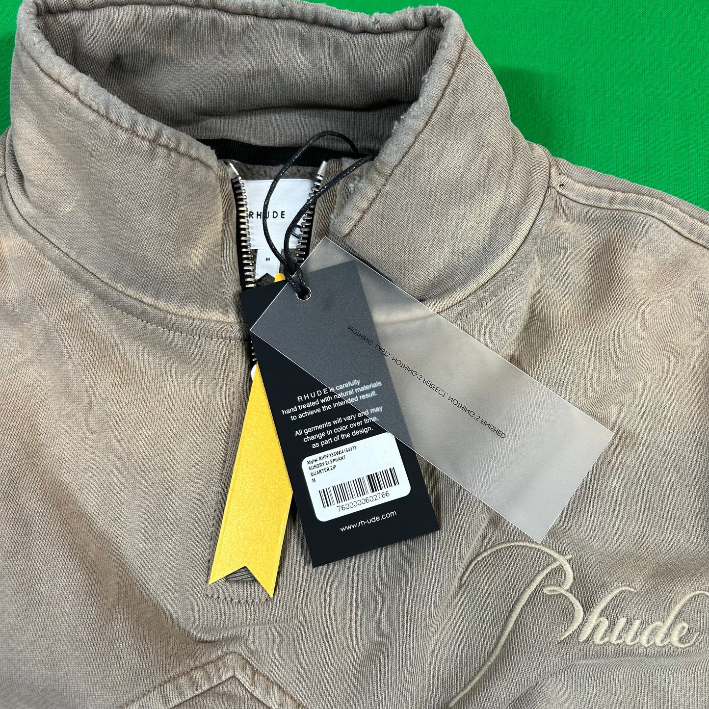 RHUDE Authentic Men's Sundry Elephant Heavyweight Embroidered Quarter Zip Sweatshirt XS - MSRP: $750