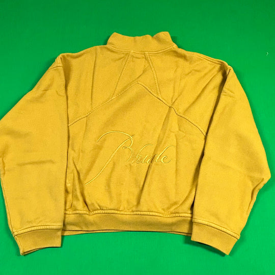 RHUDE Authentic Men's Mustard Heavyweight Embroidered Quarter Zip Sweatshirt XXL - MSRP: $750