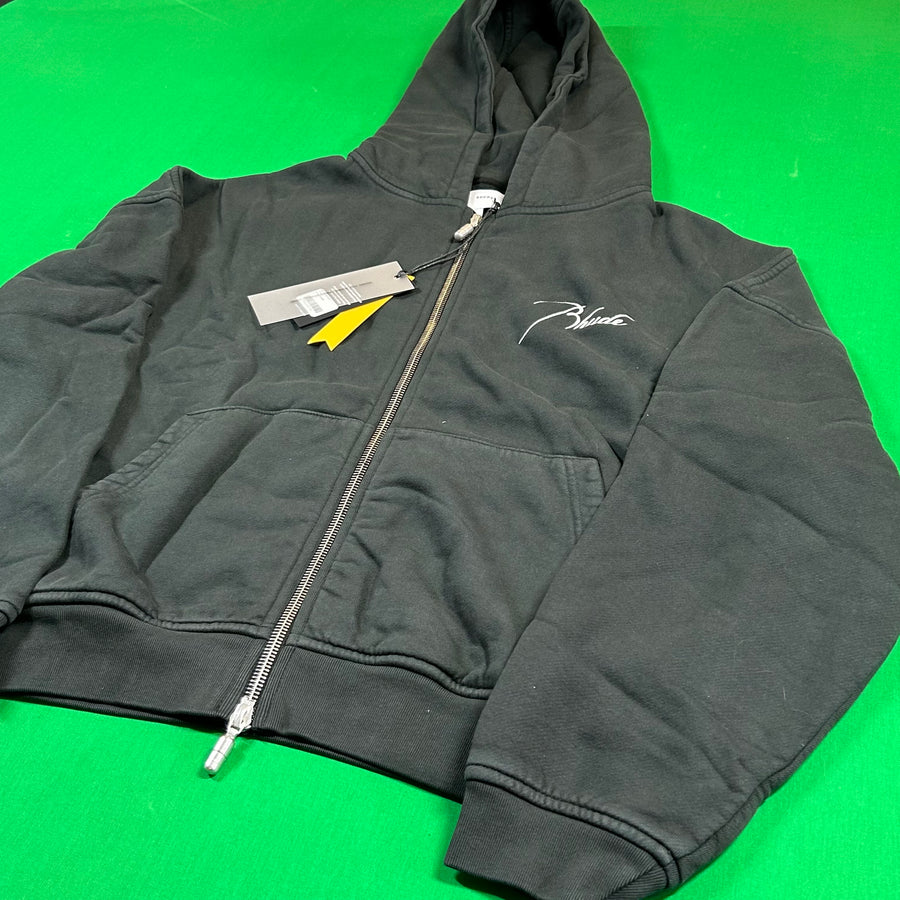 Rhude Zip Up Embroidered Logo Hoodie Vintage Black
