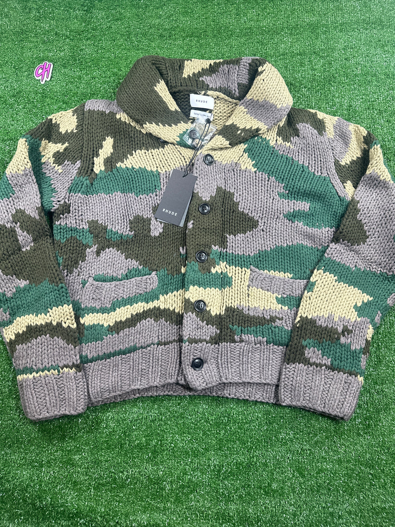 Rhude Heavyweight Knit Men's Camo Cardigan - Size Medium