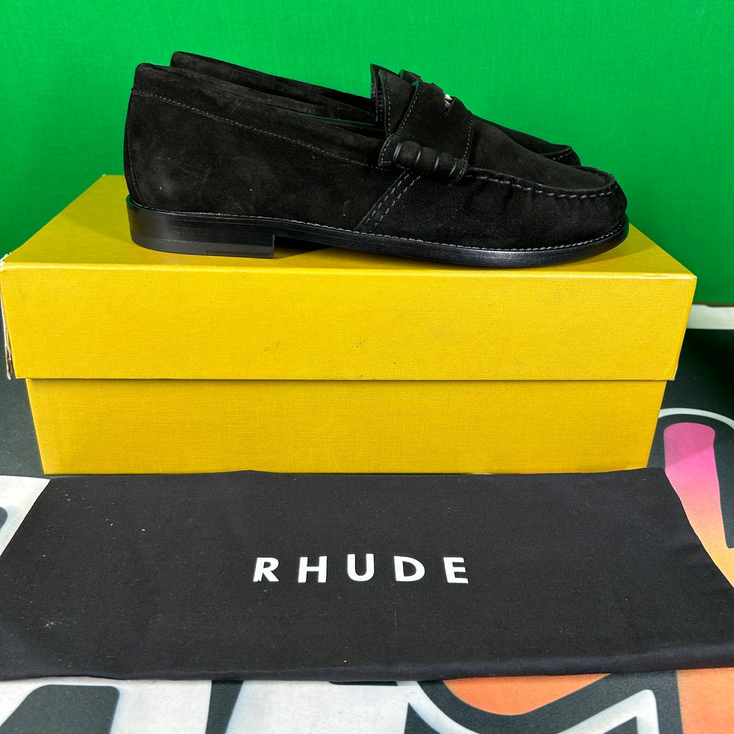 RHUDE Authentic Men's Slip On Black Velour Penny Loafer Size 7M MSRP $595