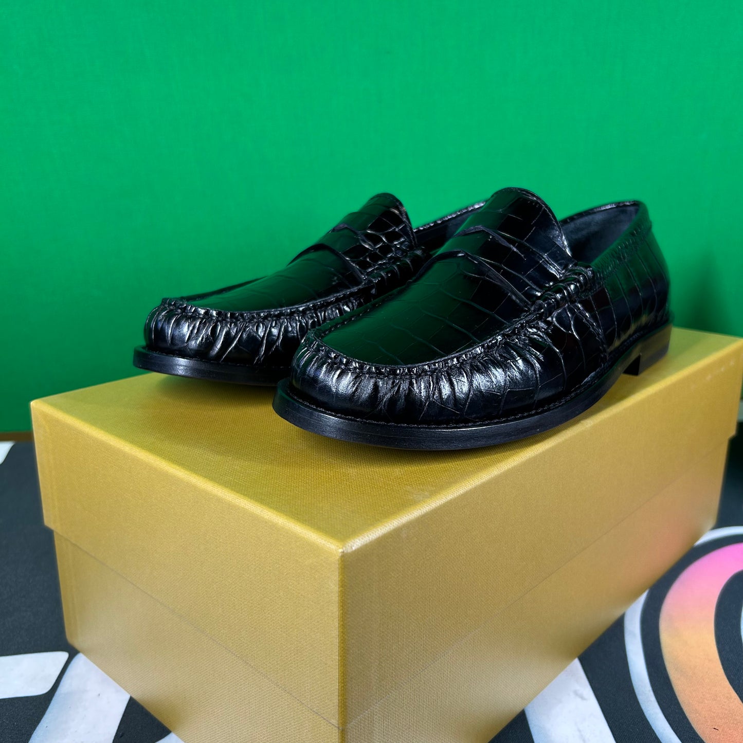 RHUDE Authentic  Men's Slip On Loafer Shoes 'Black Croc' Size 7M MSRP $695