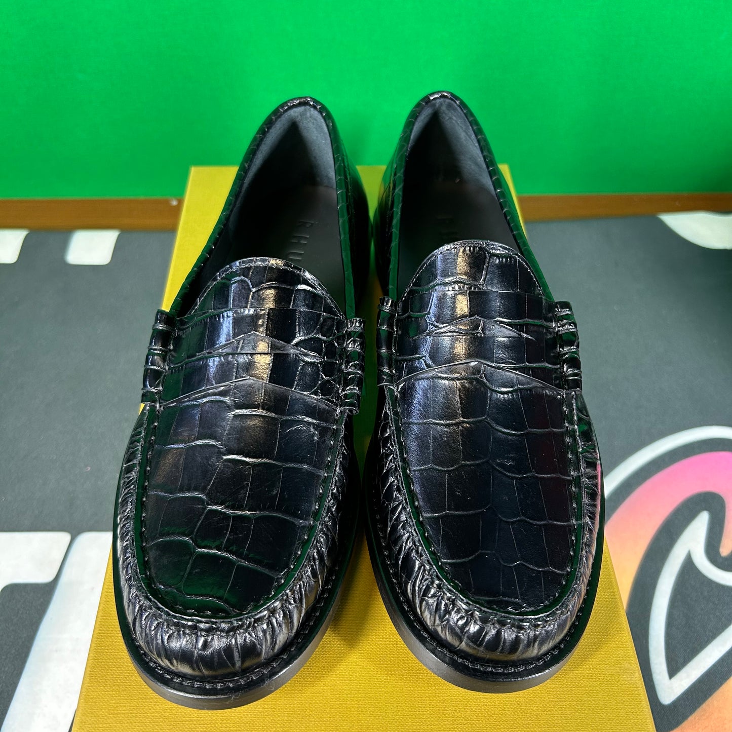 RHUDE Authentic  Men's Slip On Loafer Shoes 'Black Croc' Size 7M MSRP $695