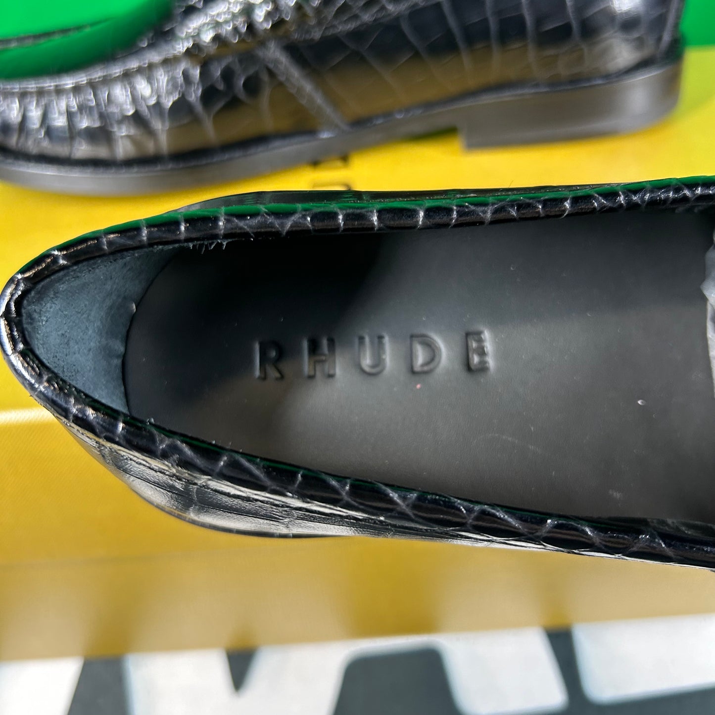 RHUDE Authentic  Men's Slip On Loafer Shoes 'Black Croc' Size 7M MSRP $695