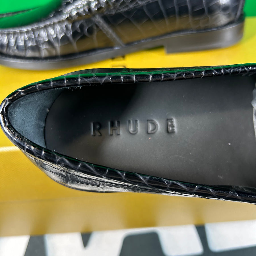 RHUDE Authentic Men's Slip On Loafer Shoes 'Black Croc' Size 10M MSRP $695