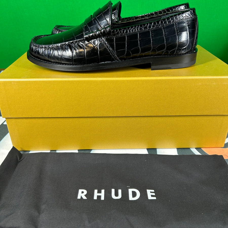 RHUDE Authentic Men's Slip On Loafer Shoes 'Black Croc' Size 10M MSRP $695