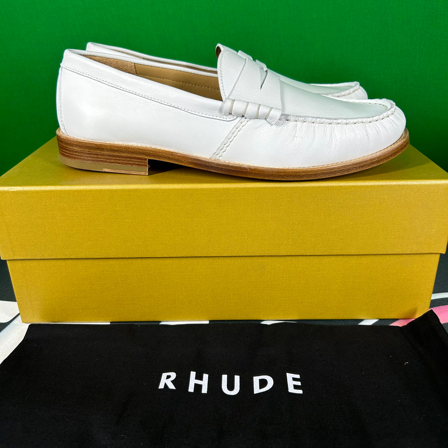 RHUDE Authentic Men's Slip On White Leather Penny Loafer Size 7M MSRP $595