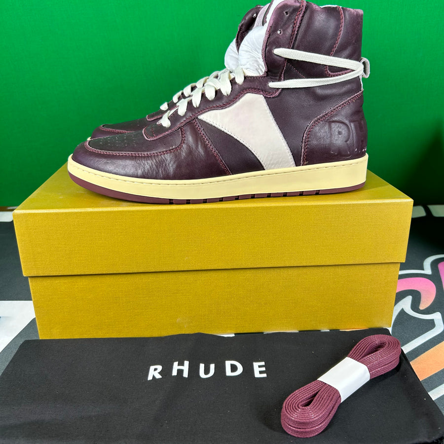 Rhude Rhecess Hi Sneaker- Maroon -MSRP:$670.00 Size 10 Mens Shoe