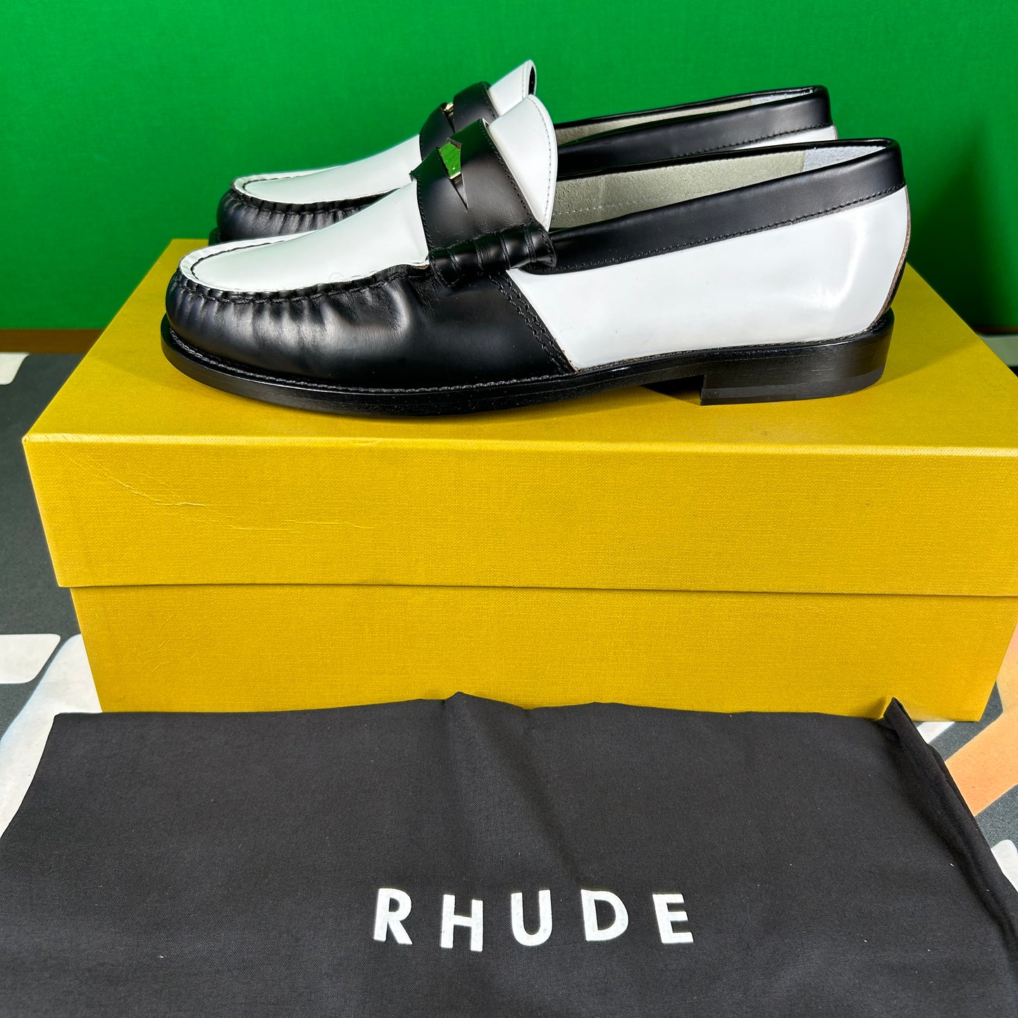 RHUDE Authentic Men's Slip On Loafer Black & White Shoes Size 7M MSRP $595