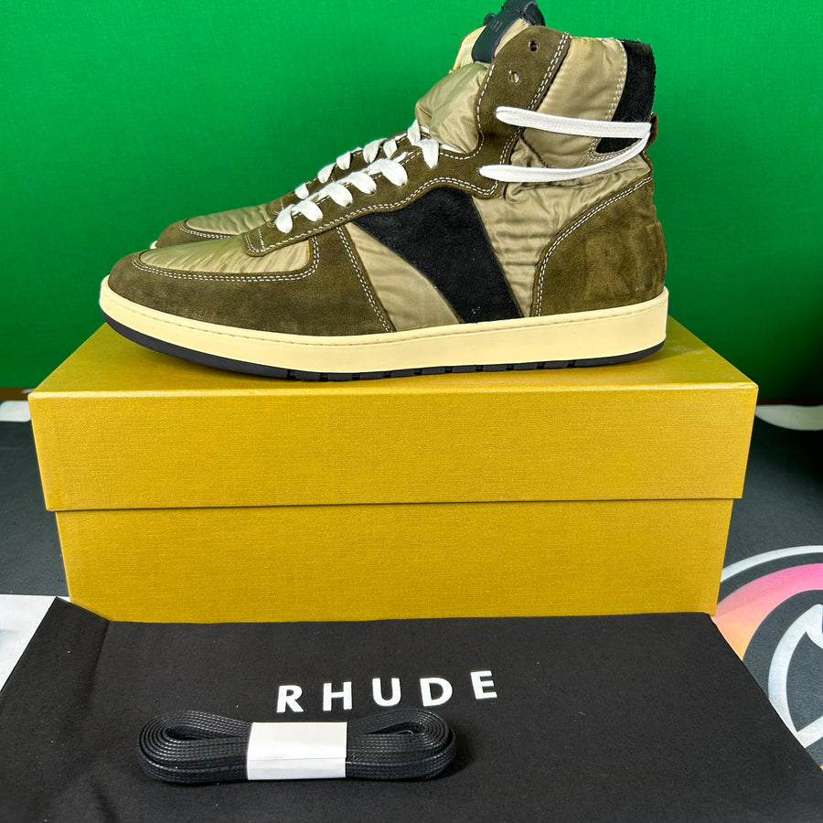 Rhude Rhecess Hi Sneaker -2 Tone Olive- MSRP:$685.00 Size 8 Mens Shoe